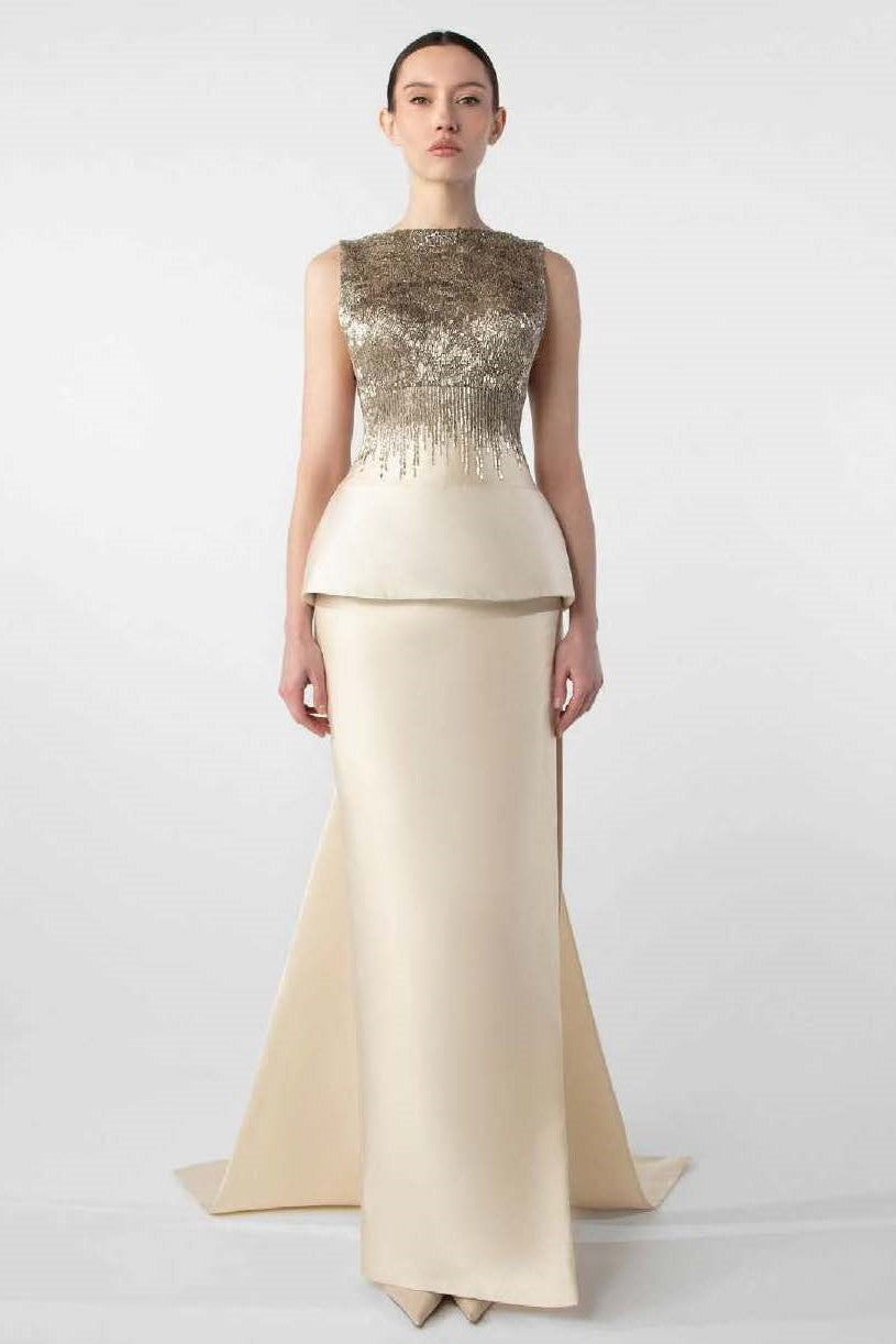 Column Gown with Peplum Top