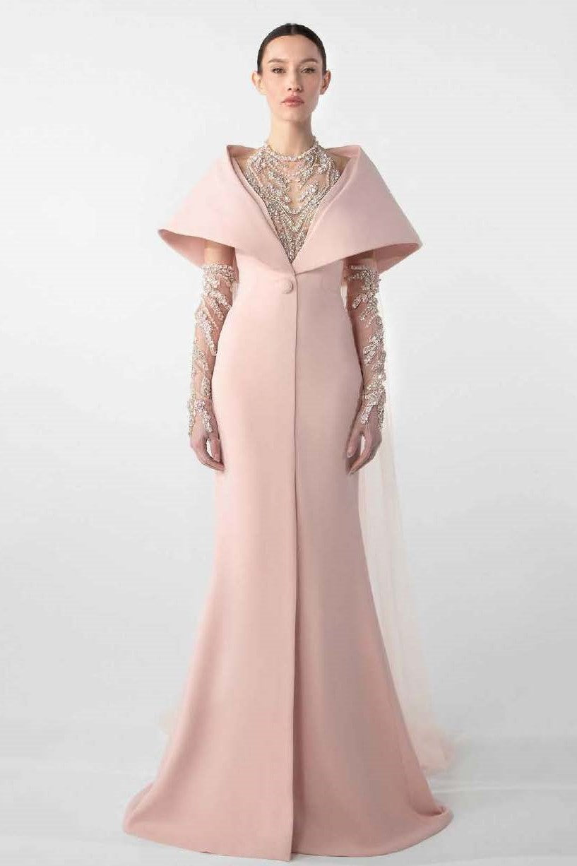 Crepe Mermaid Gown with Gloves