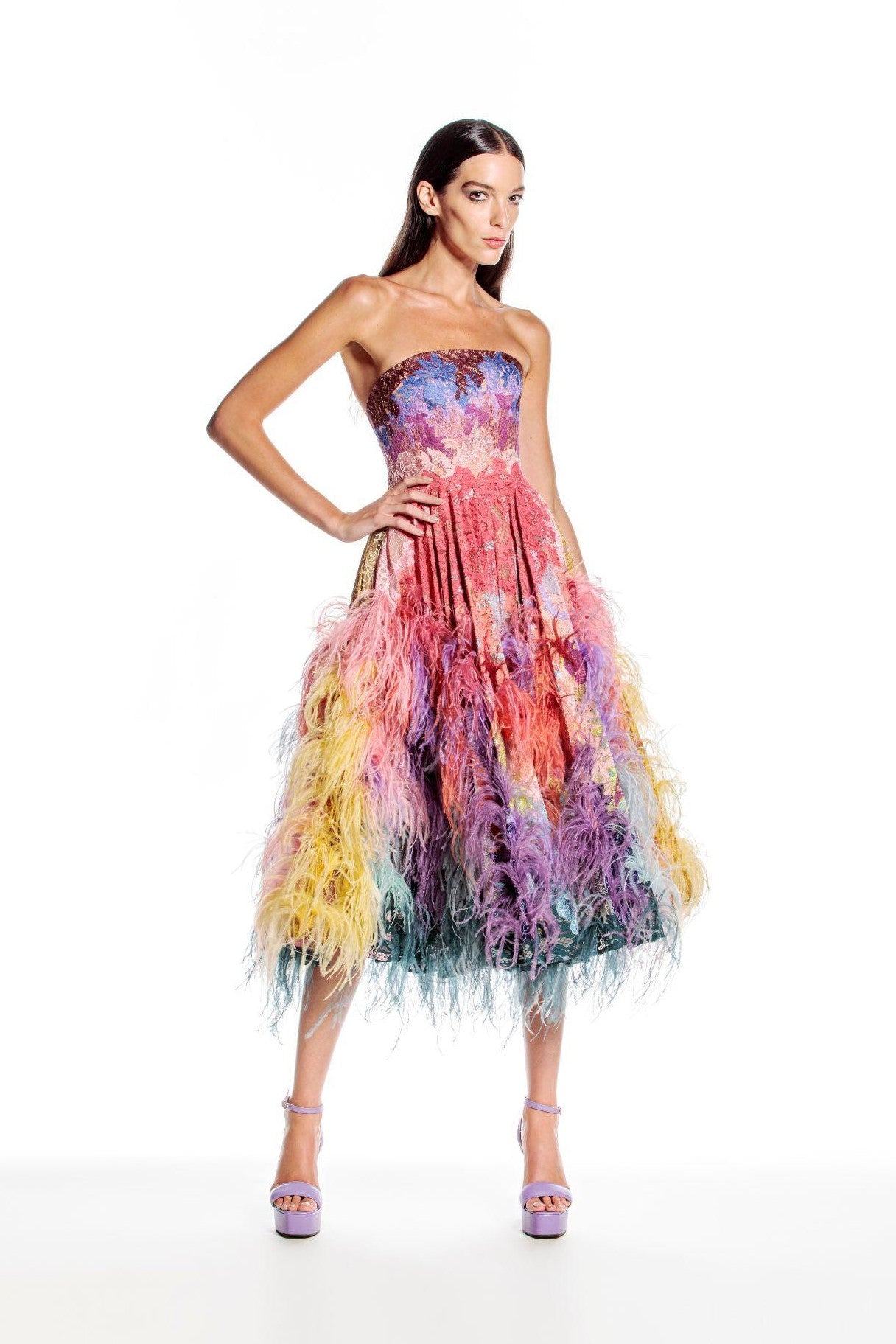 Lace Collage and Feather Dress