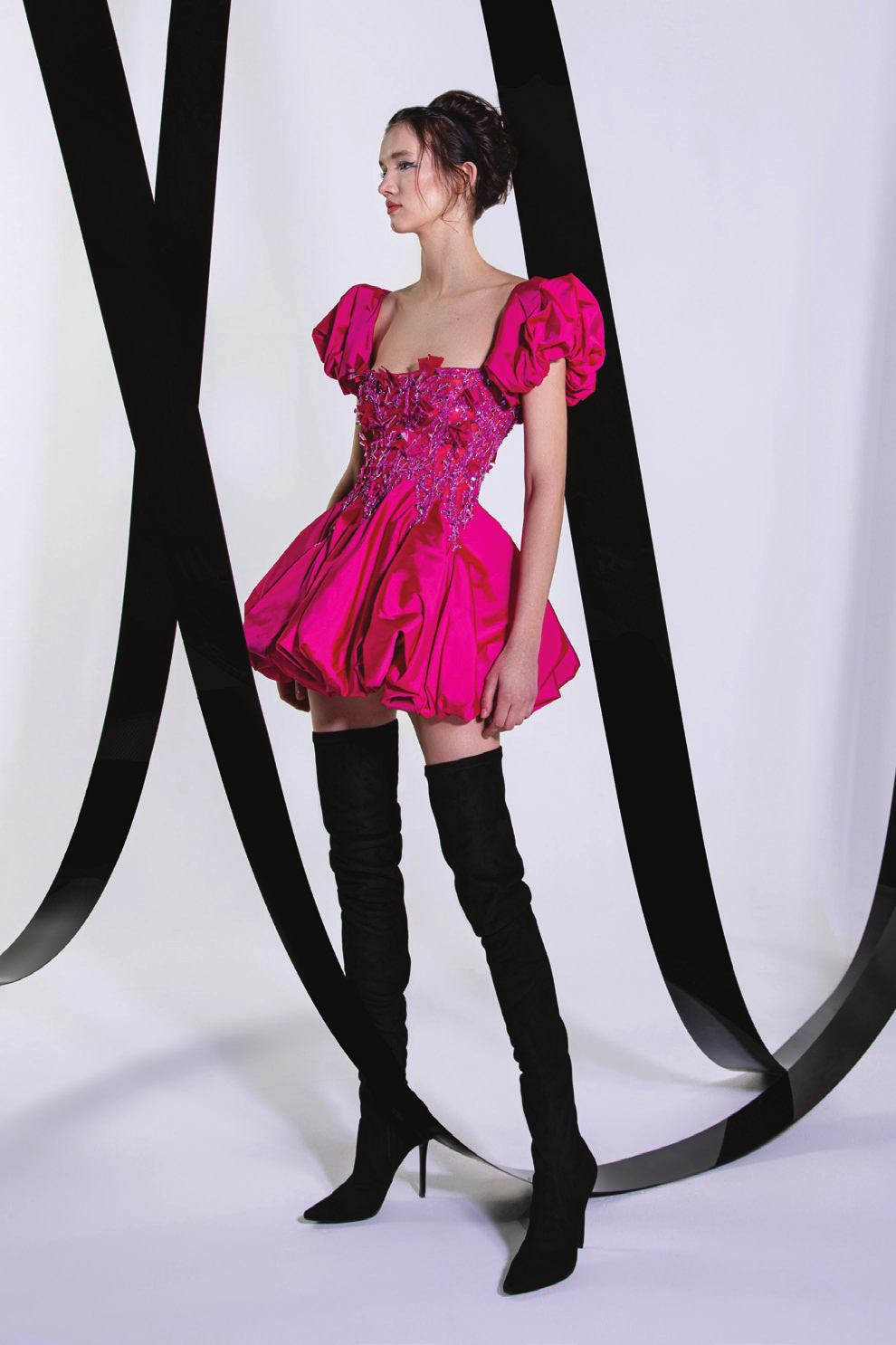 Square Neck Taffeta Mini Dress