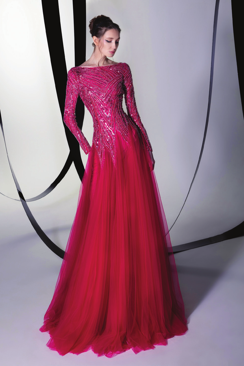 Long Sleeve Beaded Gown