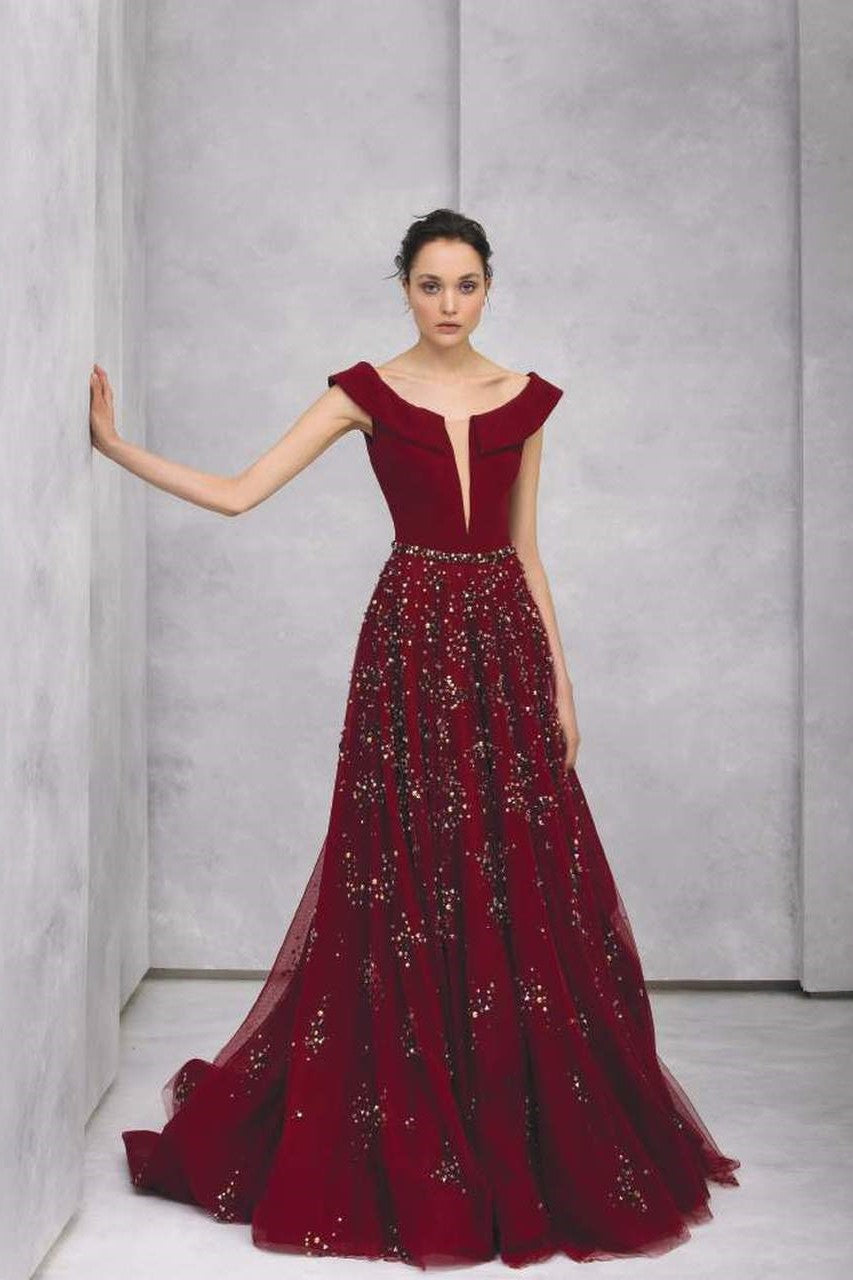 Collared Crepe Evening Gown