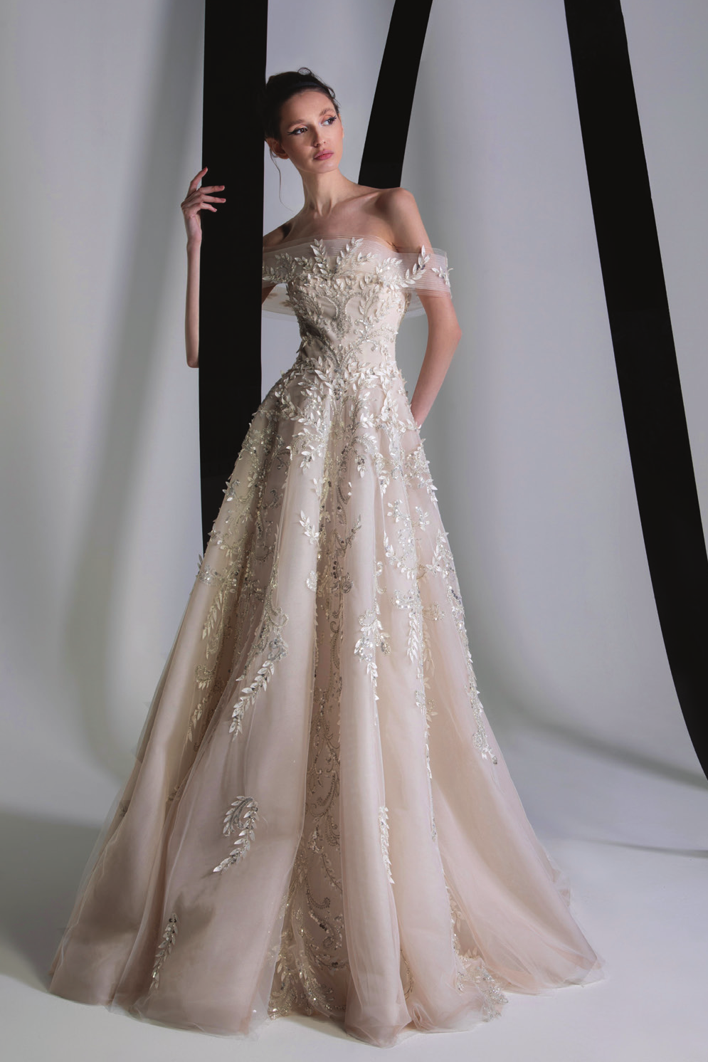 Off Shoulder Cutout Leaves Gown