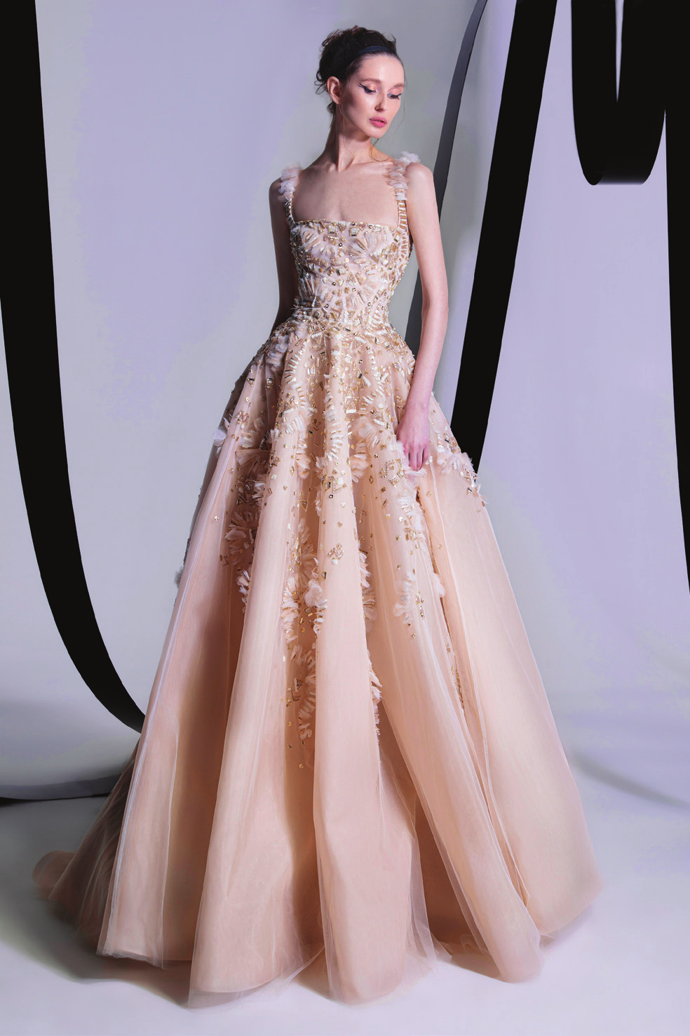 Beaded Square Neck Gown