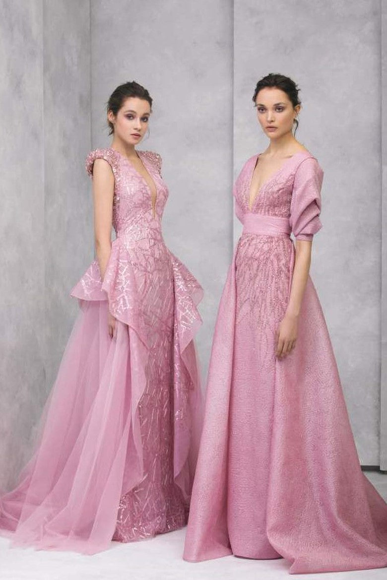 Embroidered Organza Short Sleeve Gown