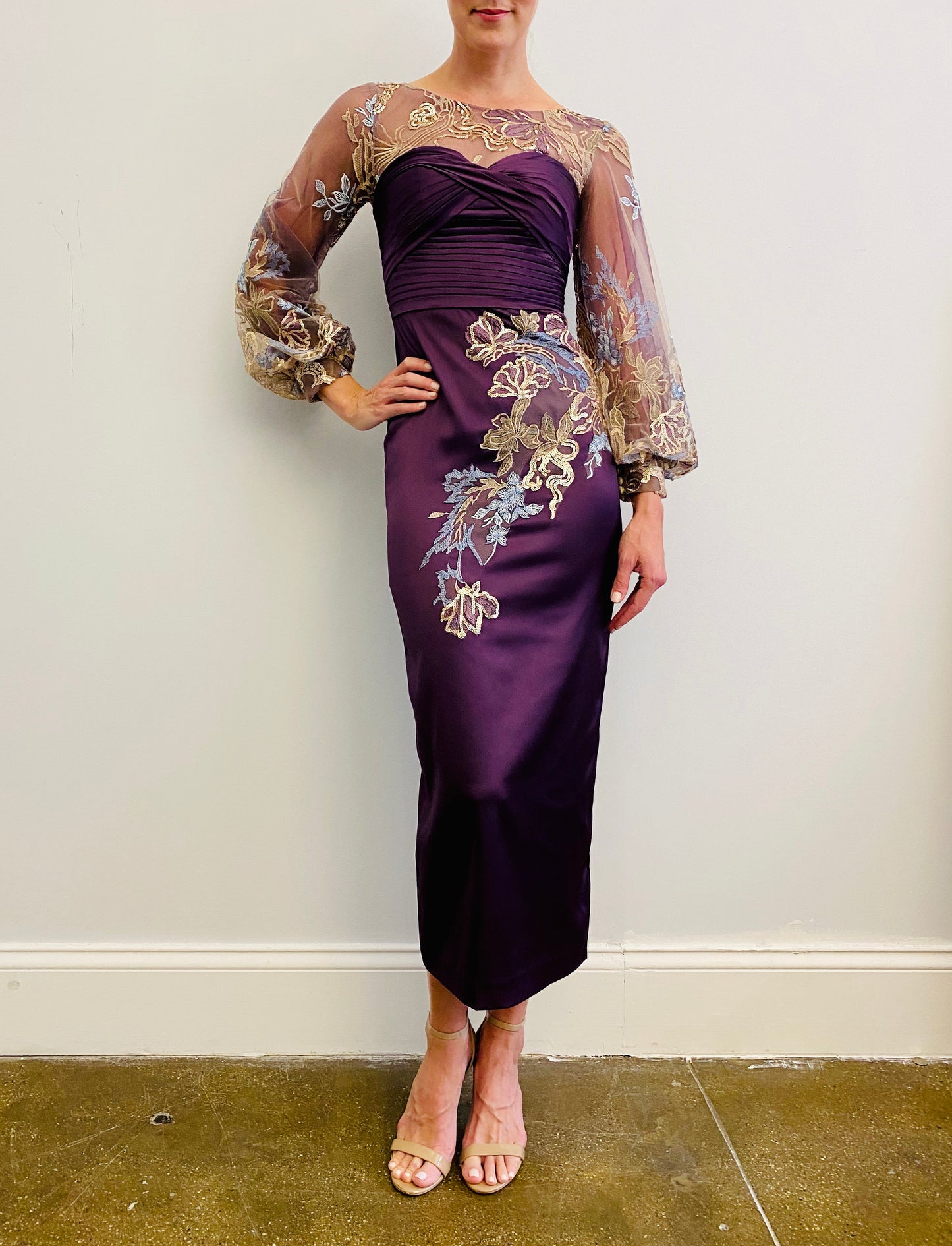 Stretch Satin ¾ Sleeve Dress