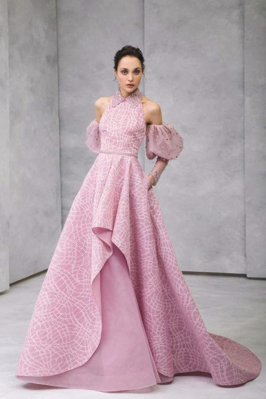 Cold Shoulder Jacquard Gown