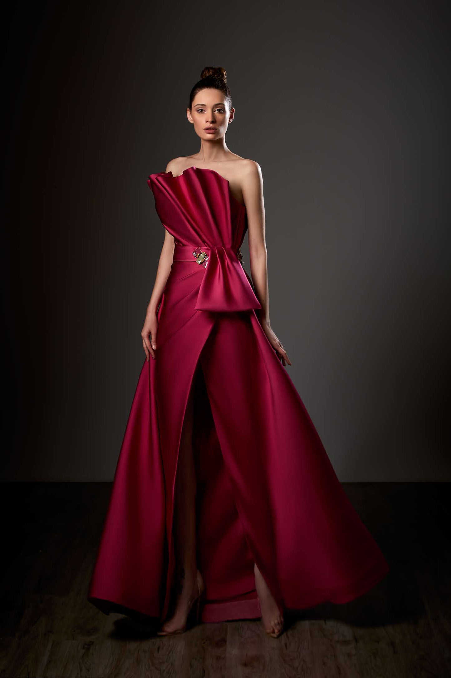 Sculpted Bodice A-Line Slit Gown
