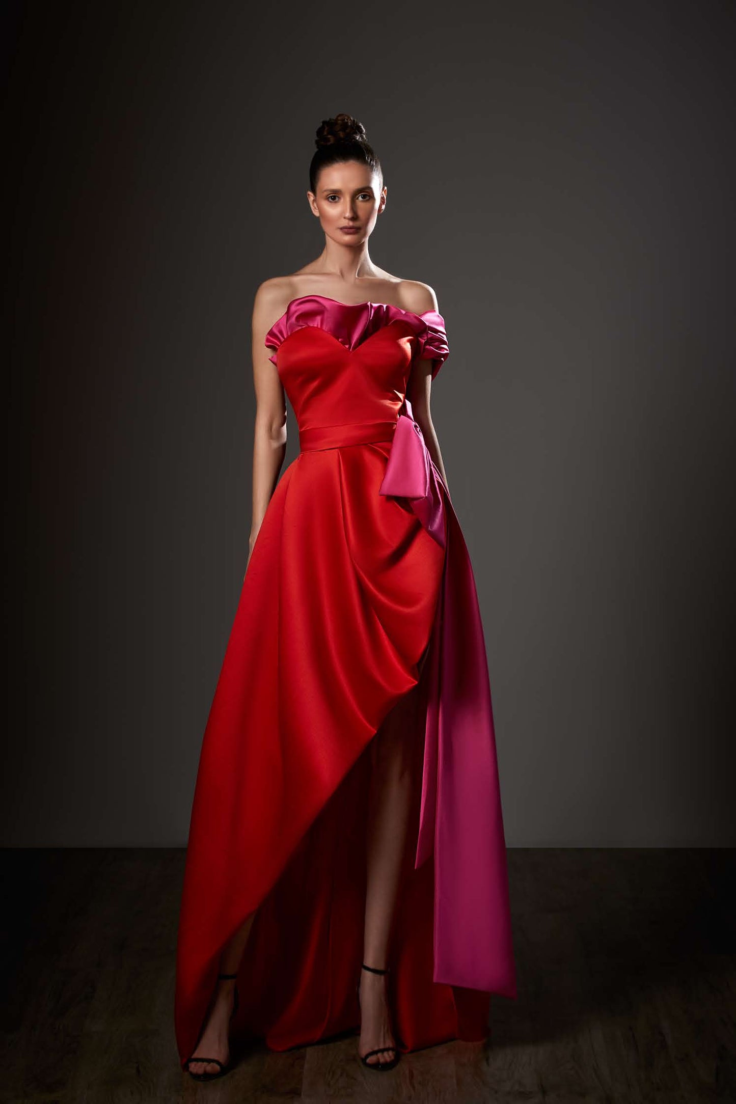 Strapless Two-Tone Slit Gown