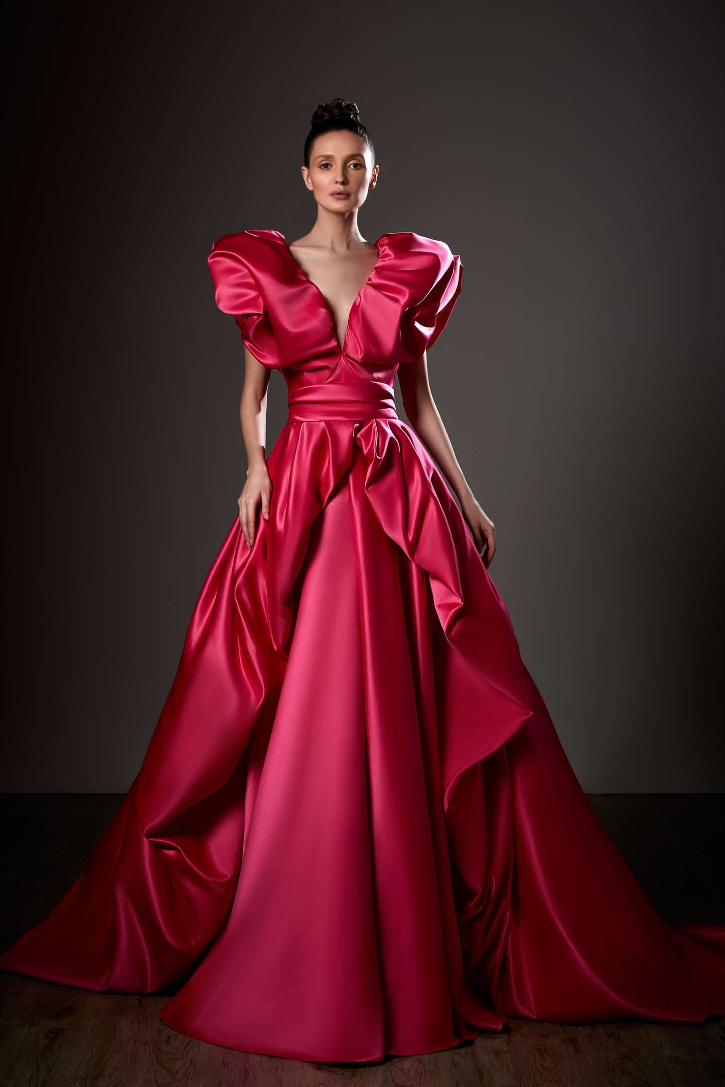 V-Neck Draped A-Line Gown