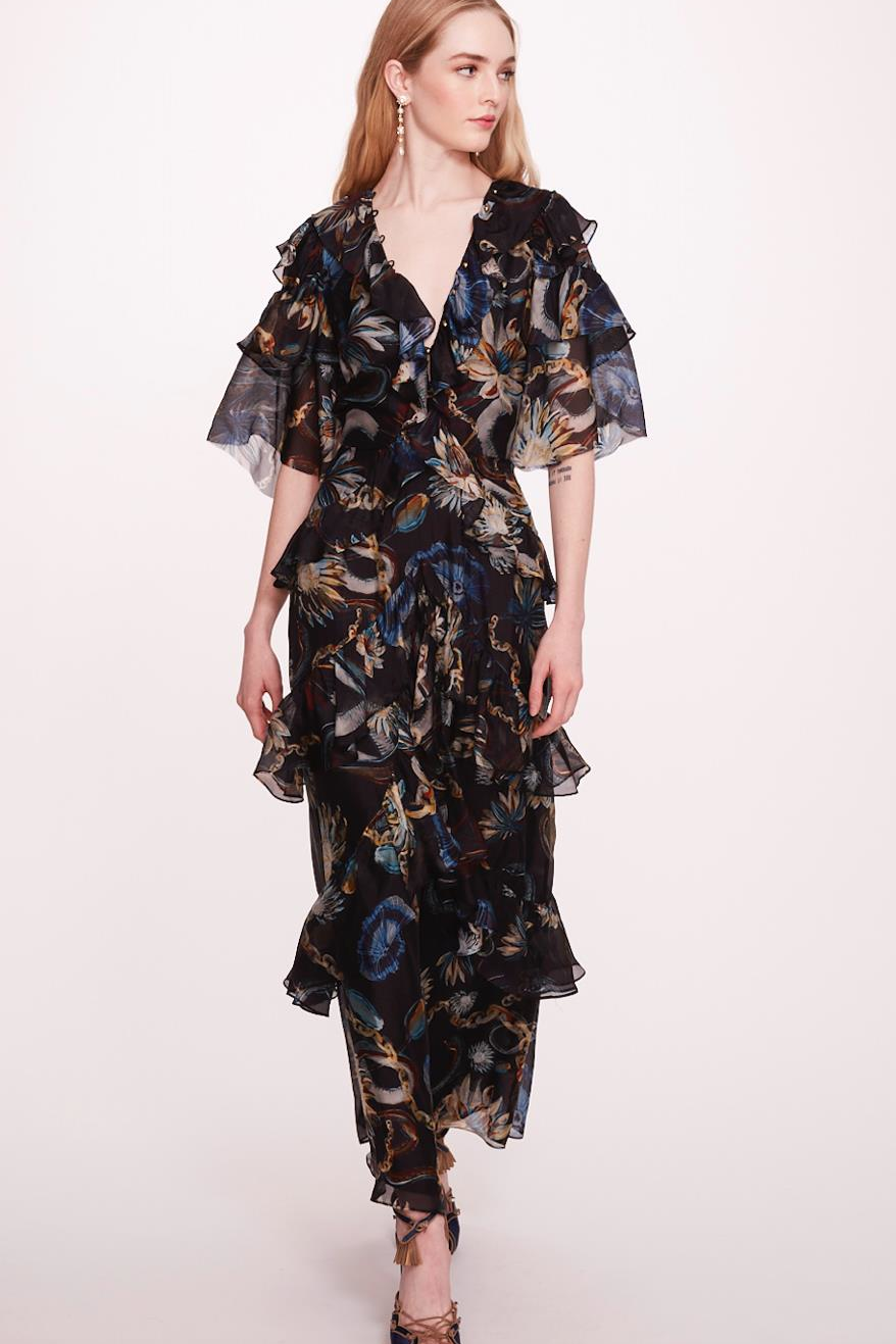 3/4 Sleeve Silk Maxi Dress