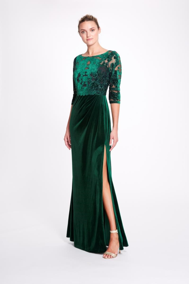 Three Quarter Sleeve Velvet Cutwork Gown