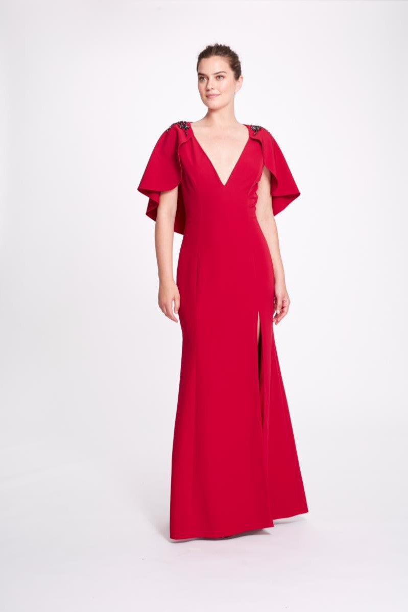 V-Neck Stretch Crepe Gown