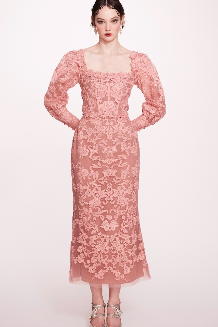 Long Sleeve Corded Lace Dress