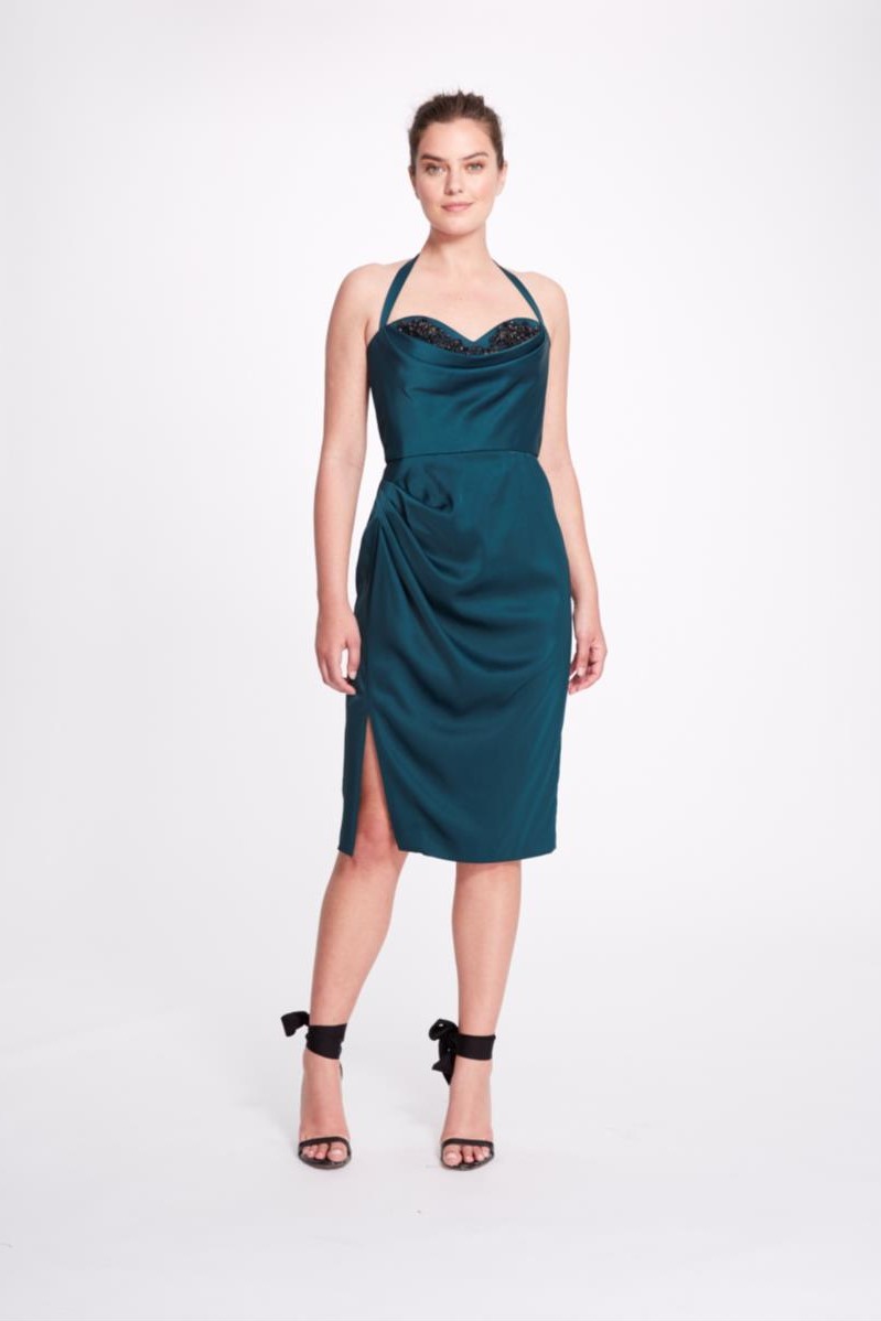 Sleeveless Cowl Neck Satin Back Crepe Dress