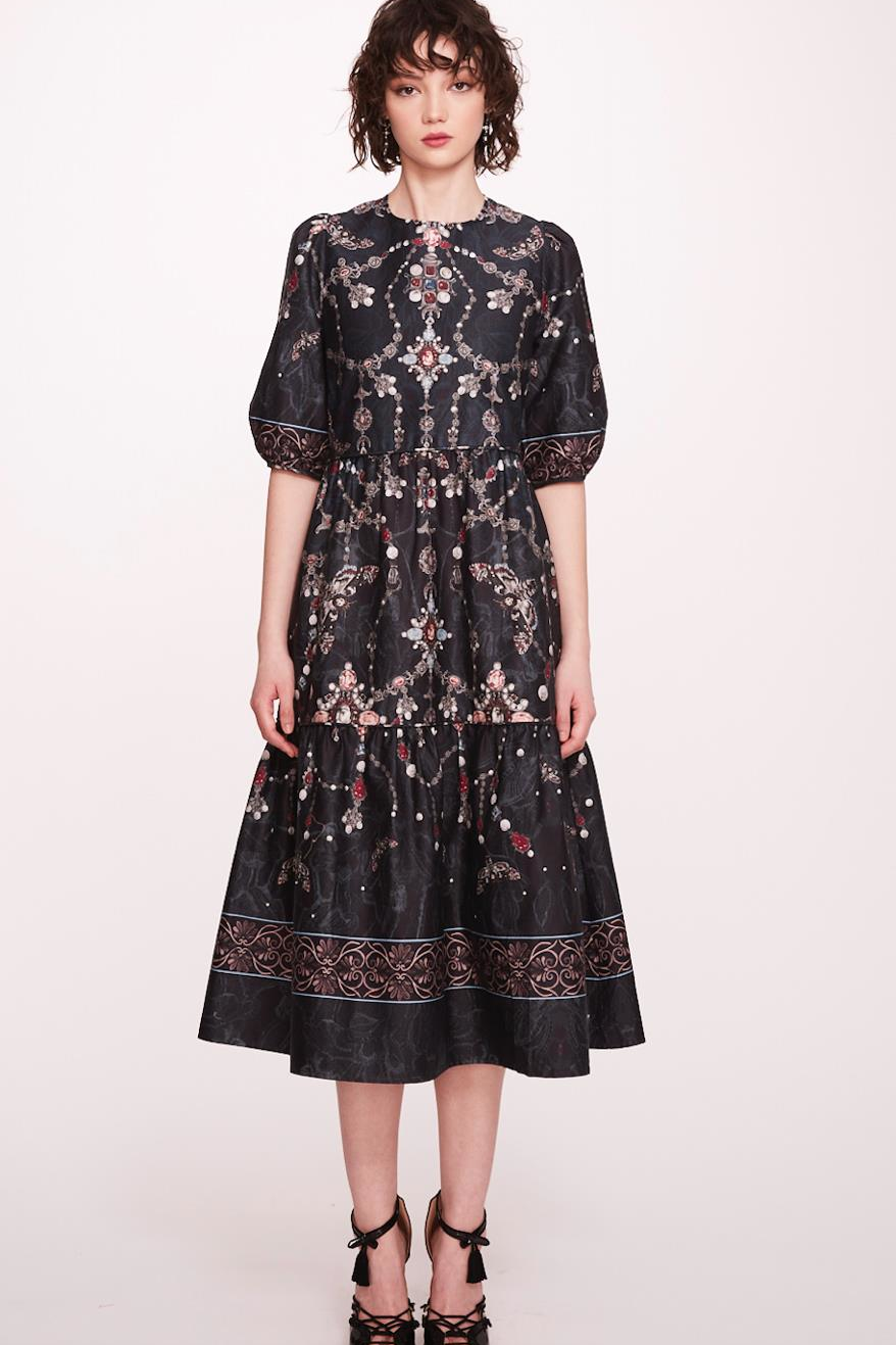 3/4 Sleeve Printed Midi Dress