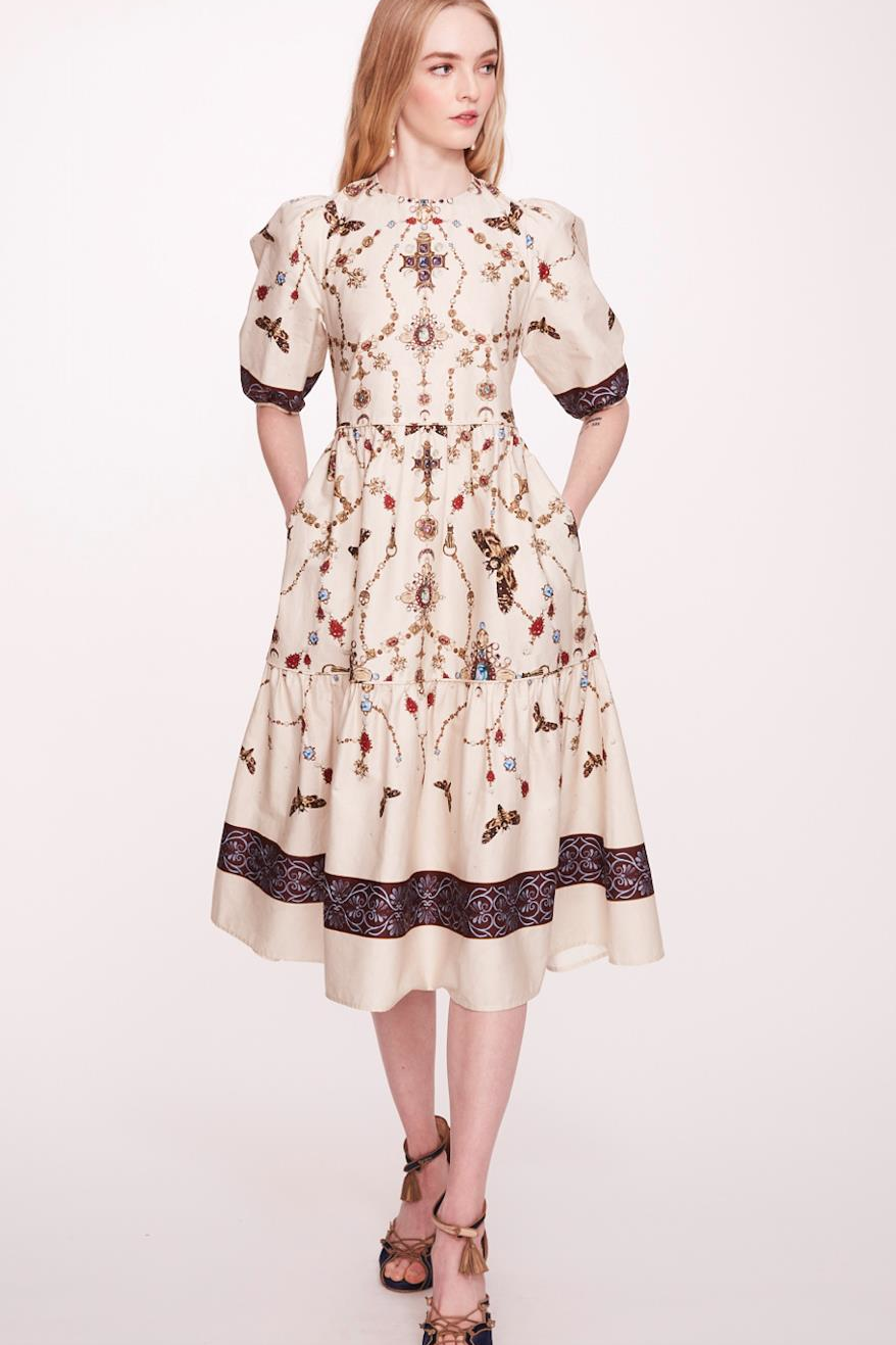 3/4 Sleeve Tiered Midi Dress