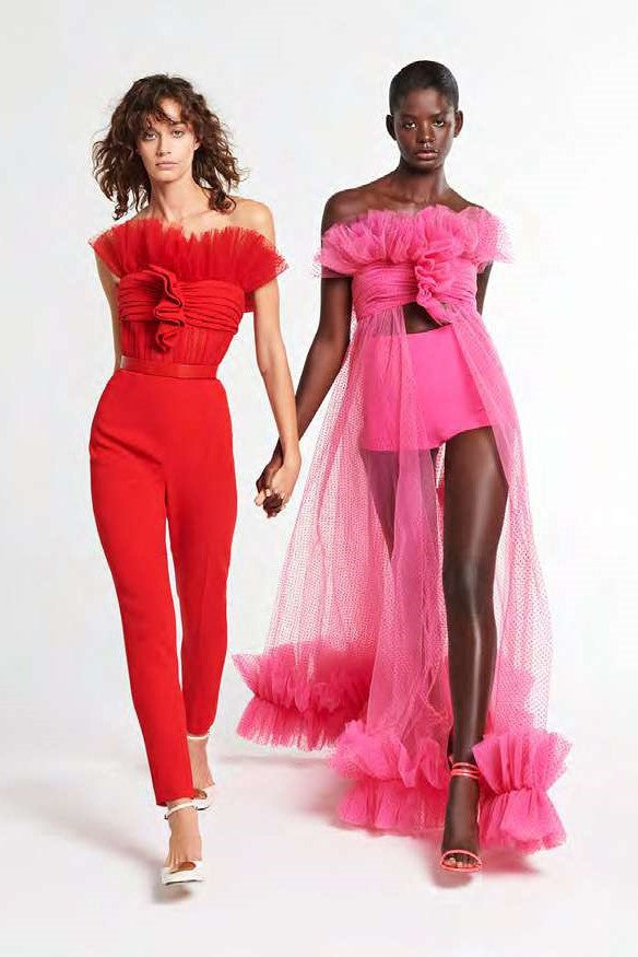 Tulle and Crepe Top with Crepe Shorts