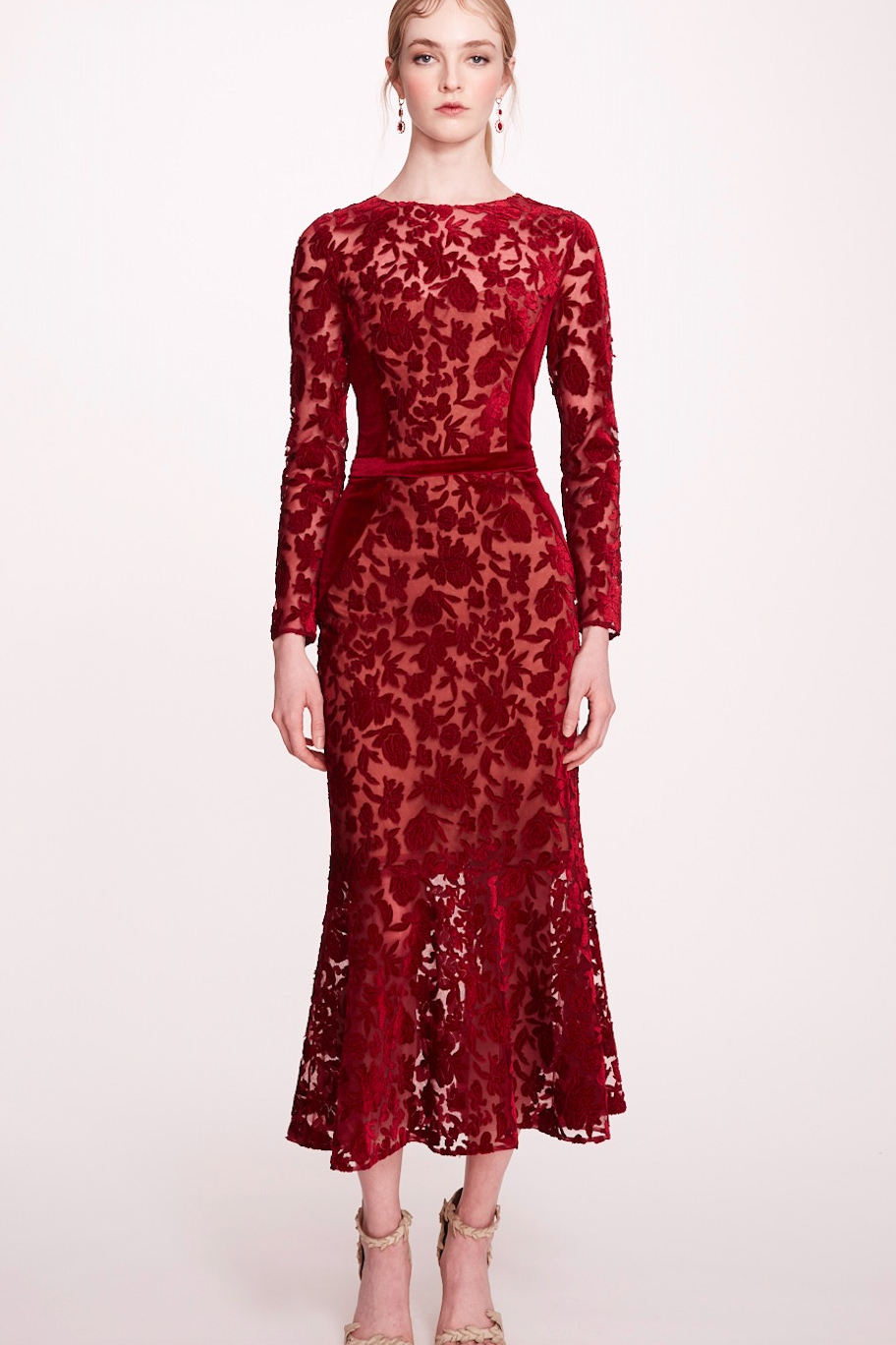 Velvet Cutwork Midi-Dress