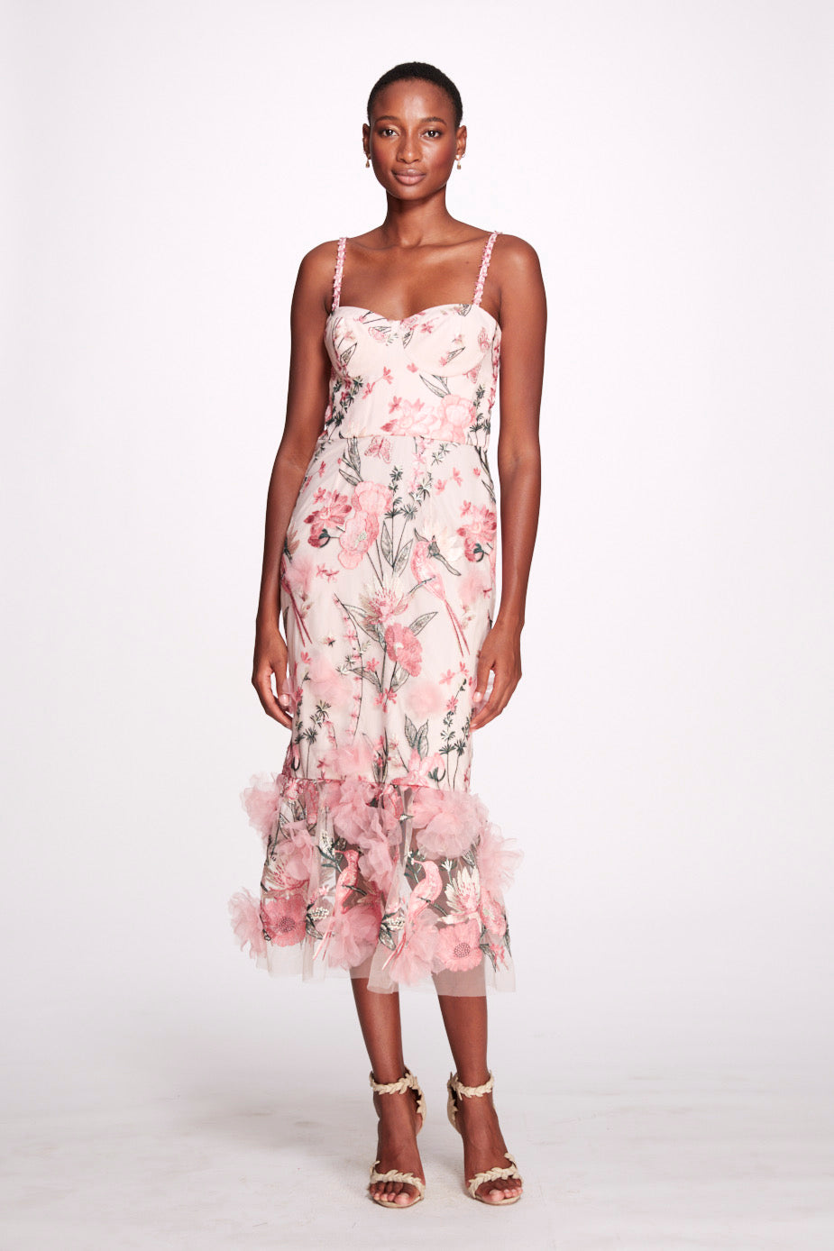 Embroidery on Tulle Midi  Dress