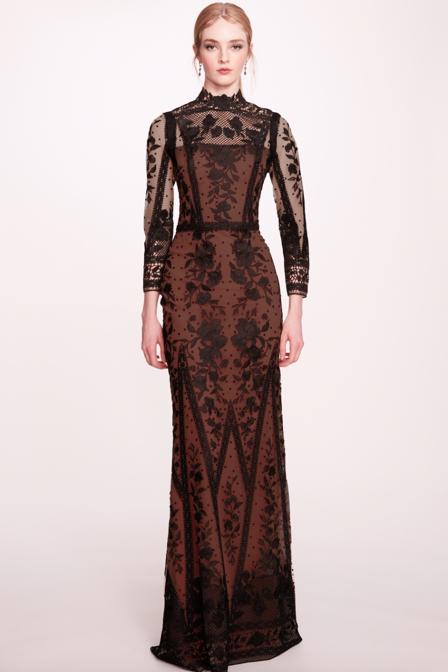 Long-Sleeve Tulle Evening Dress