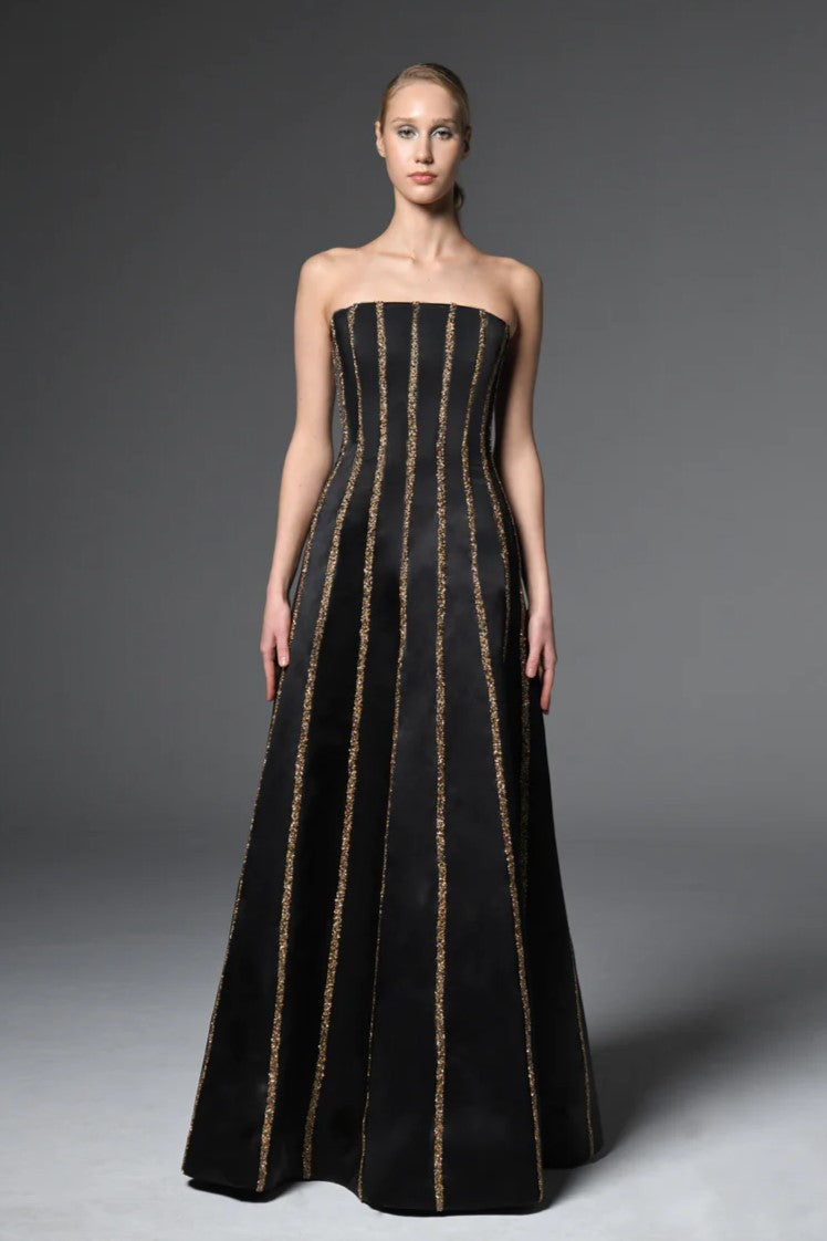 Fully Embroidered Gown with Tulle Overlay