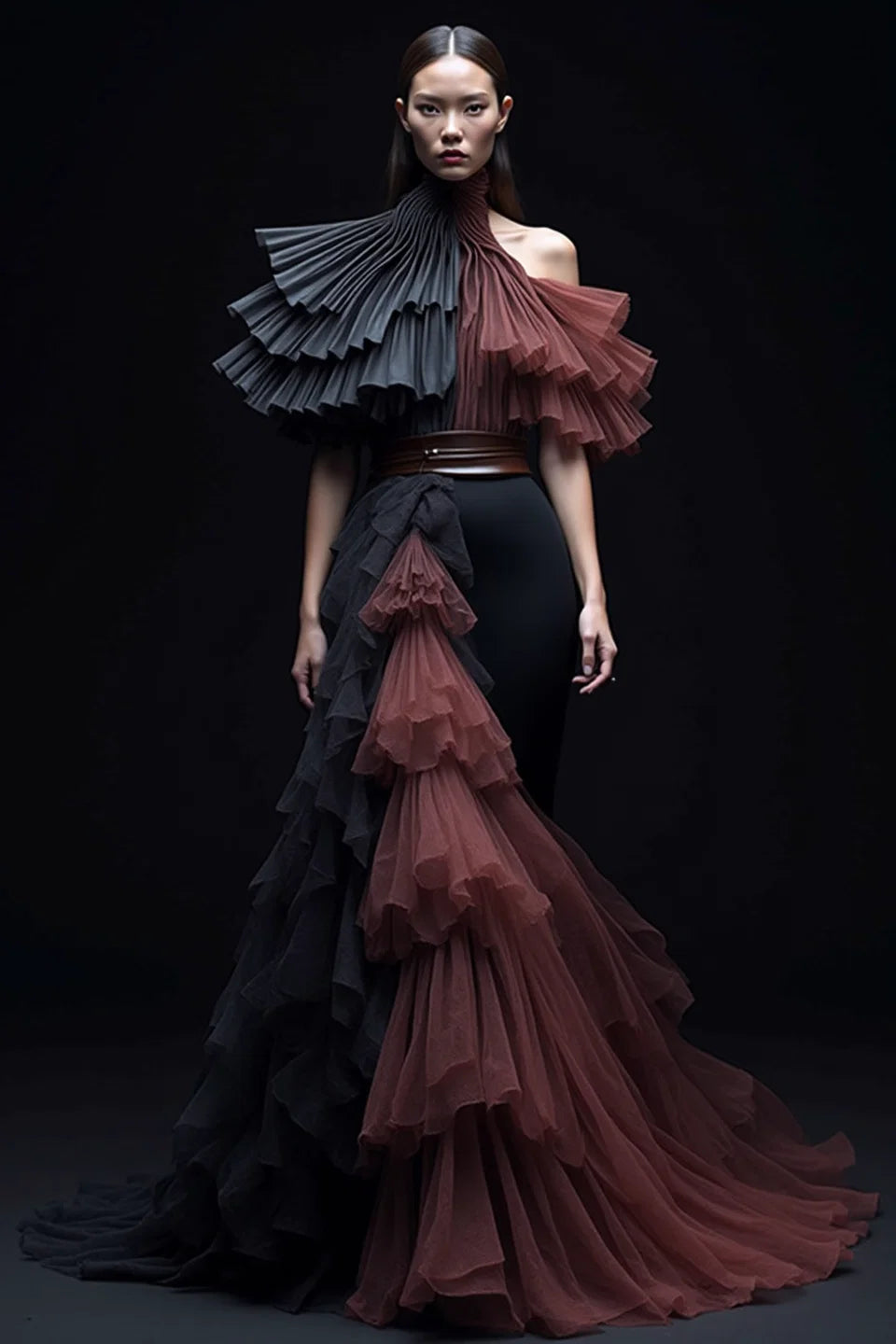 Tiered Exposed Shoulder Gown