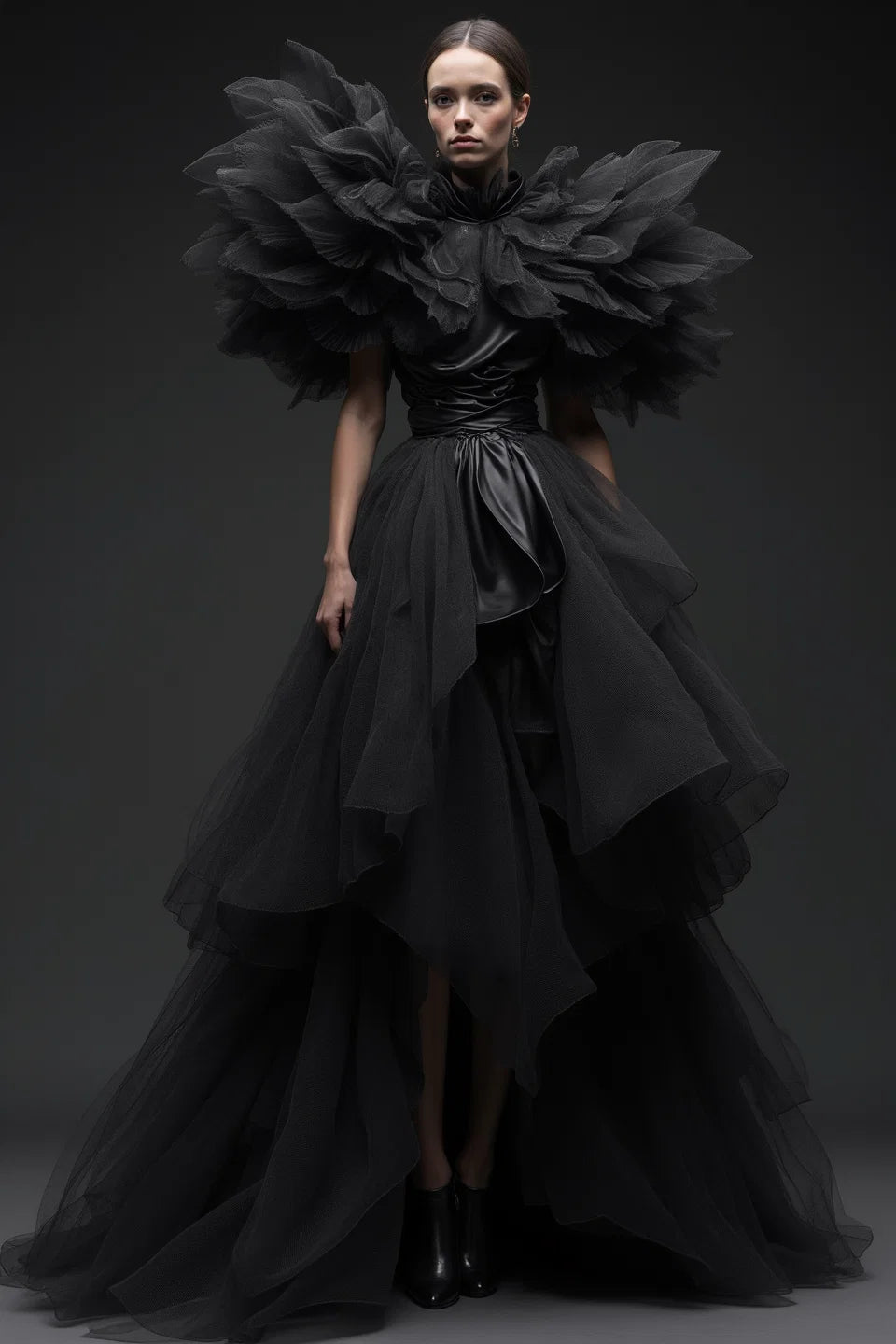 Oversized Short Ruffled Sleeve Gown