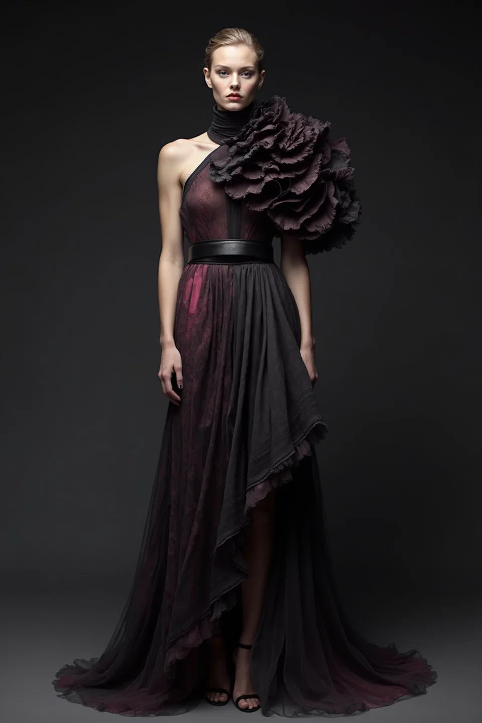 Oversized Ruffle High Neck Gown