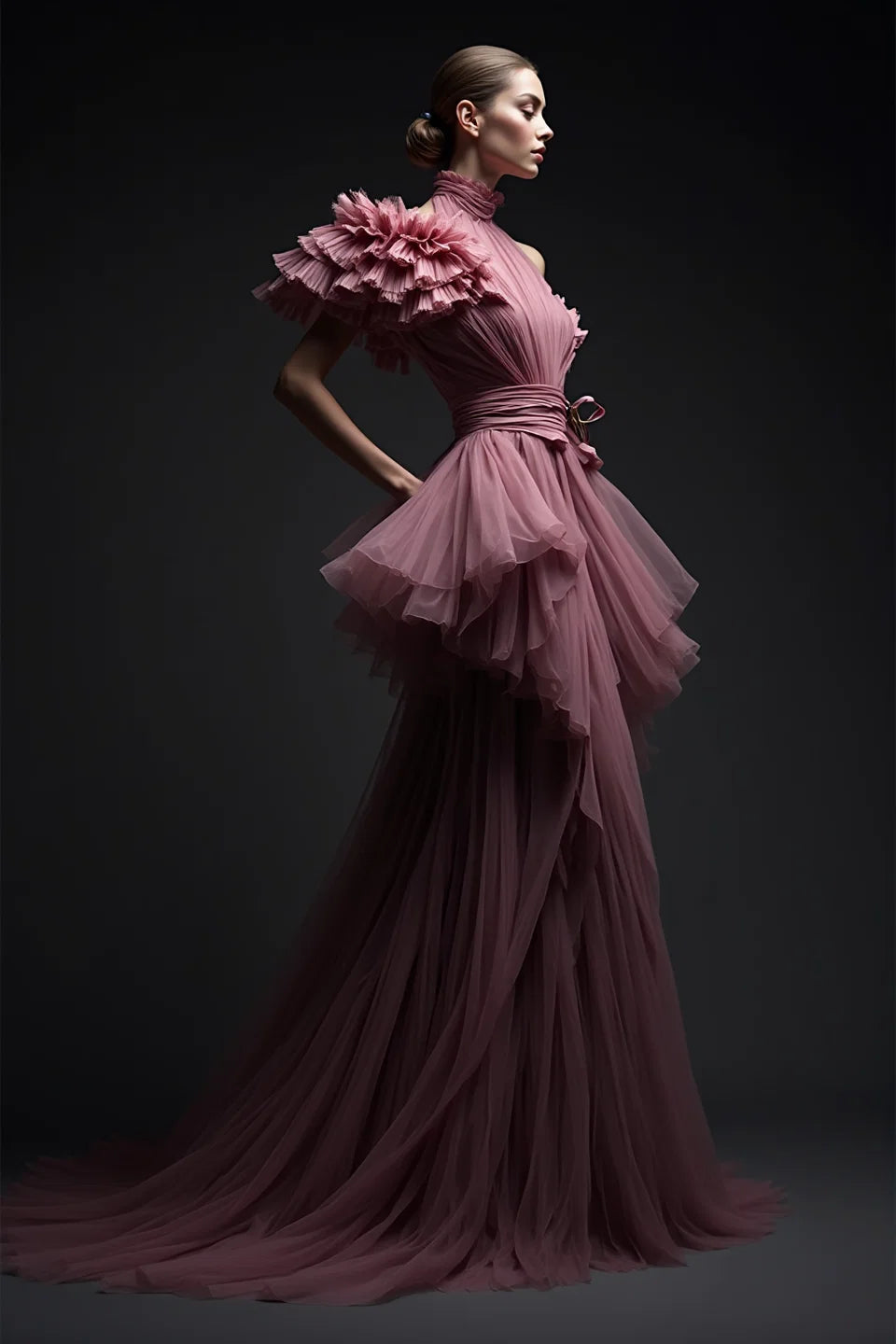 Flared Peplum A-Line Gown