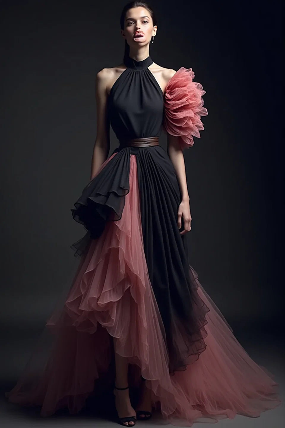 Ruffle Sleeved Slit Gown