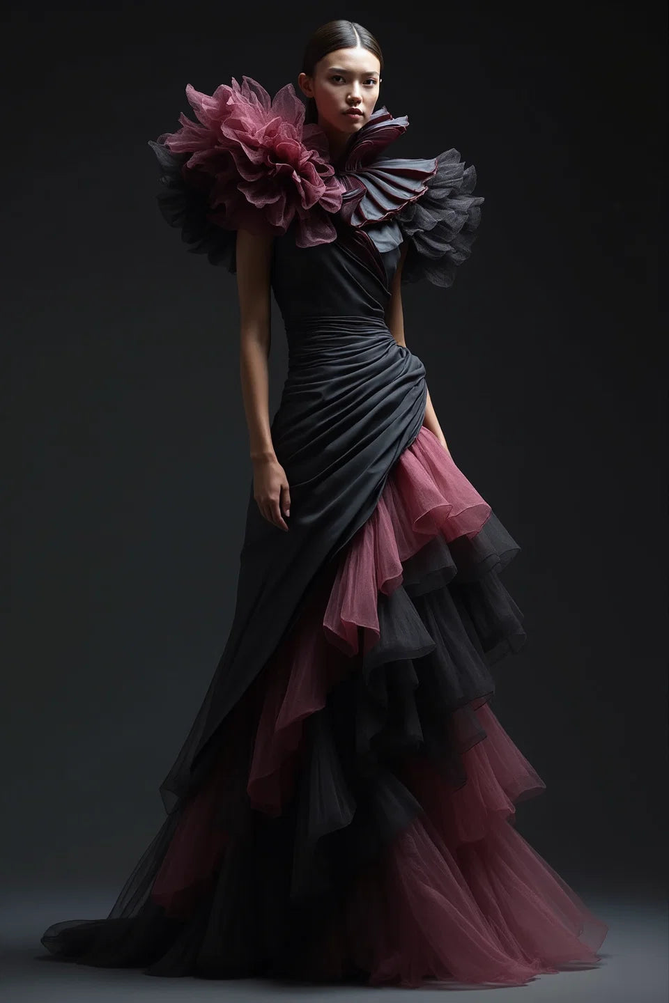 Flared Ruffle Sleeved Gown