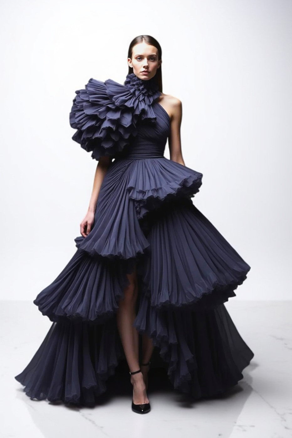 Sleeveless Tiered Slit Gown