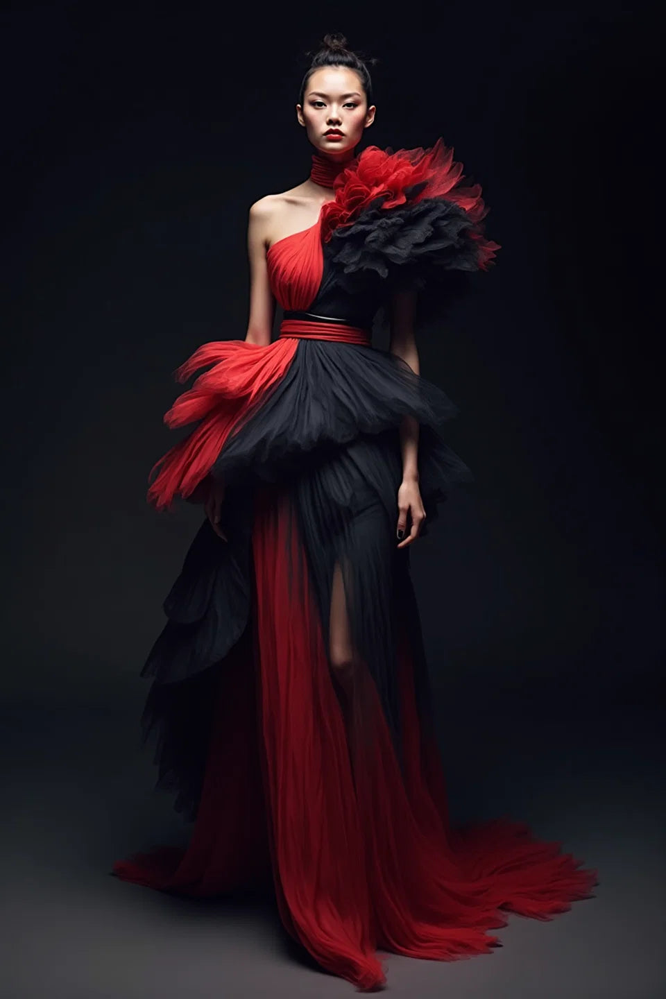 Flared-Peplum-One-Shoulder-Gown