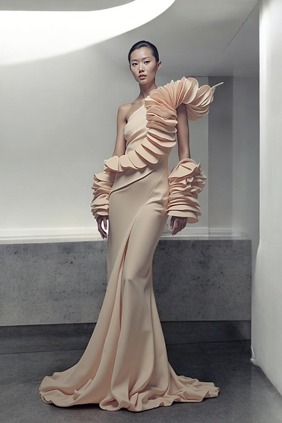Asymmetrical Ruffled Gown
