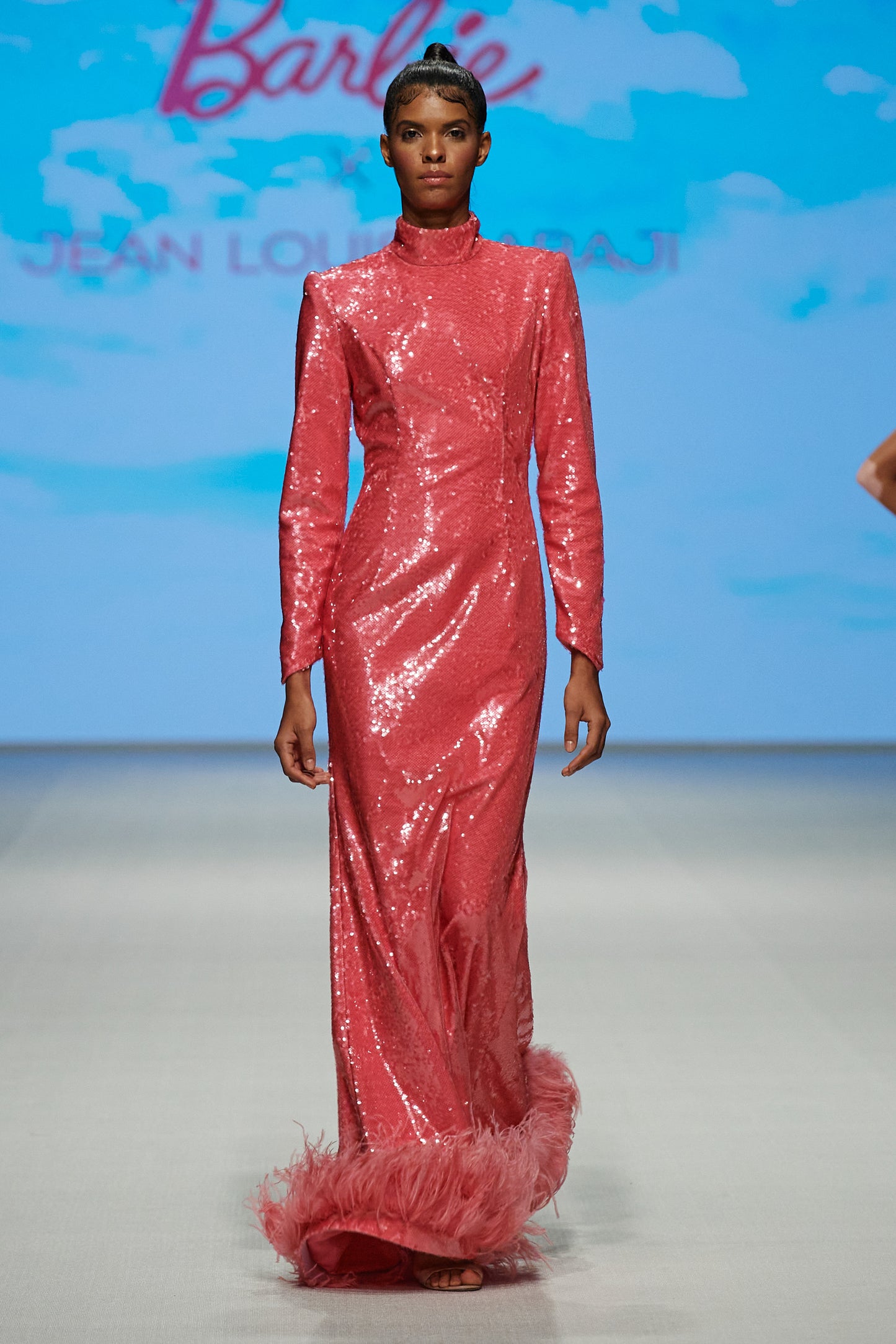 Sequin Gown with Boa Feathers