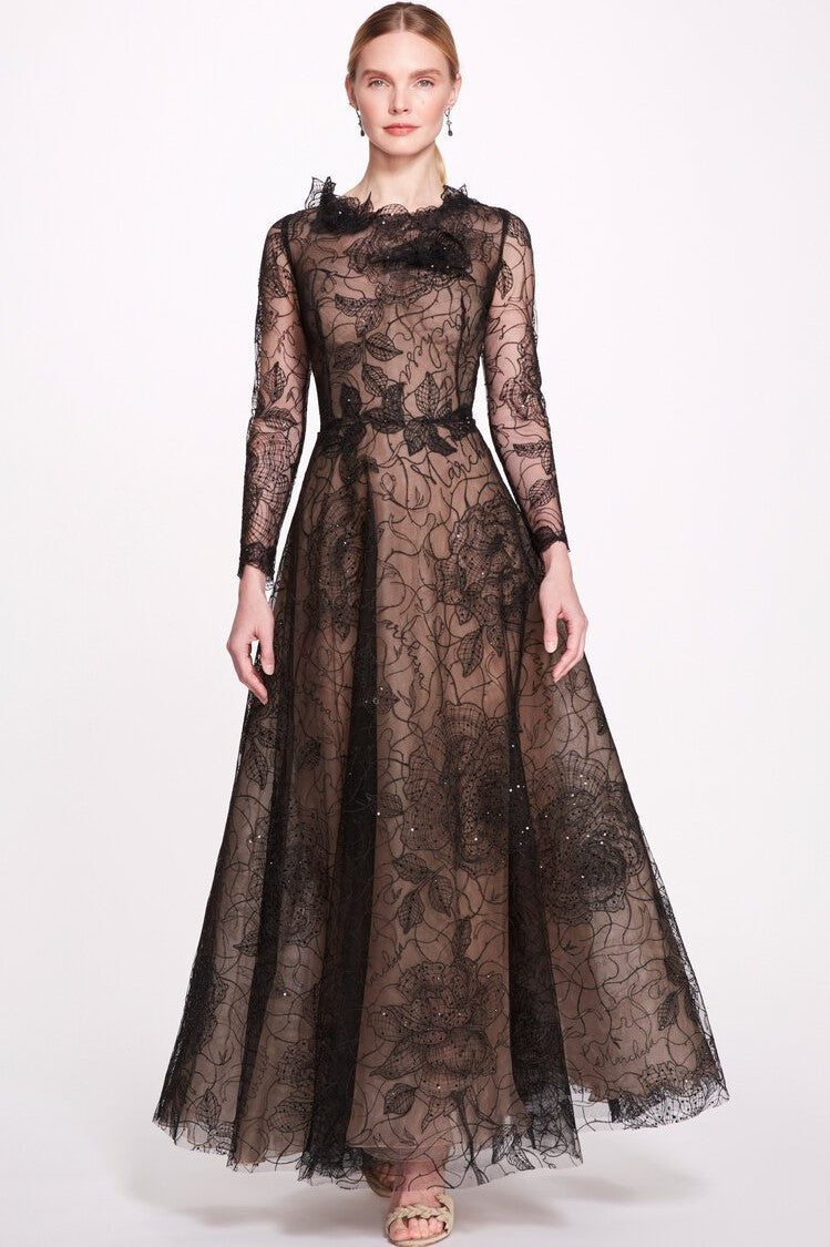 Illusion Tulle Bodice Tea-Length Gown