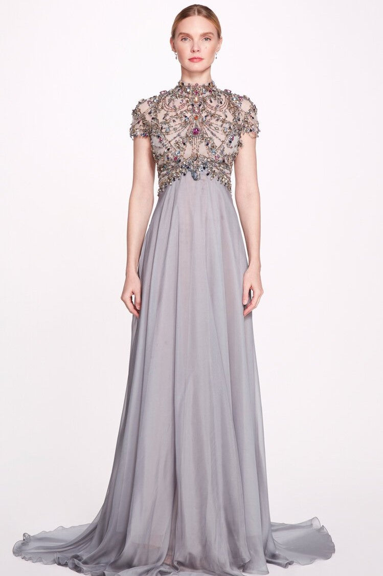 Mock Neck Illusion Tulle Gown