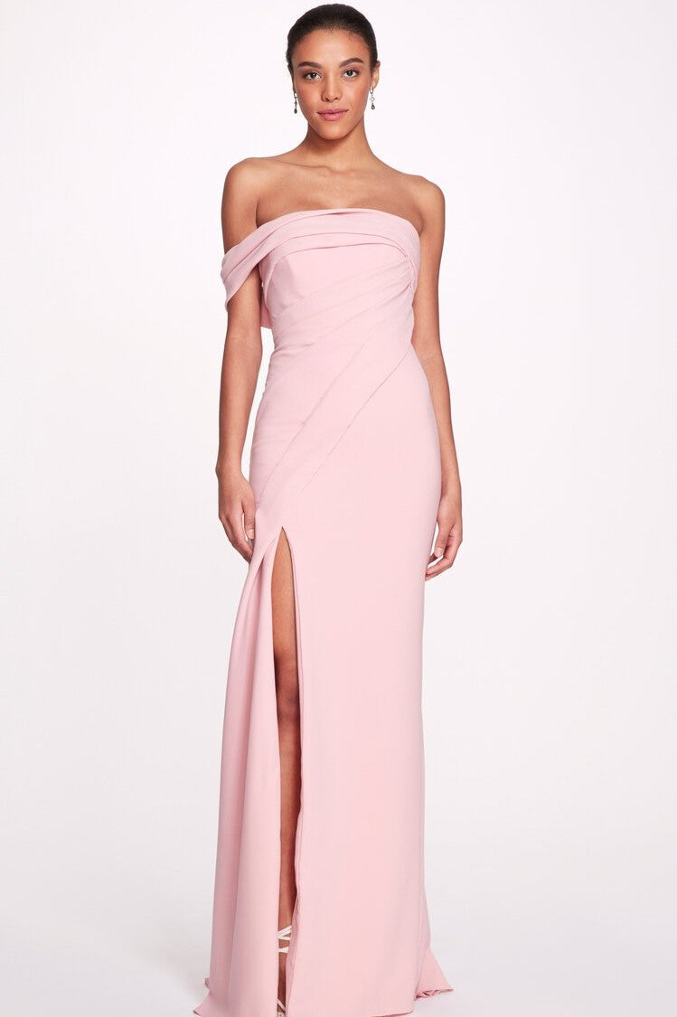 Stretch Crepe Column Slit Gown