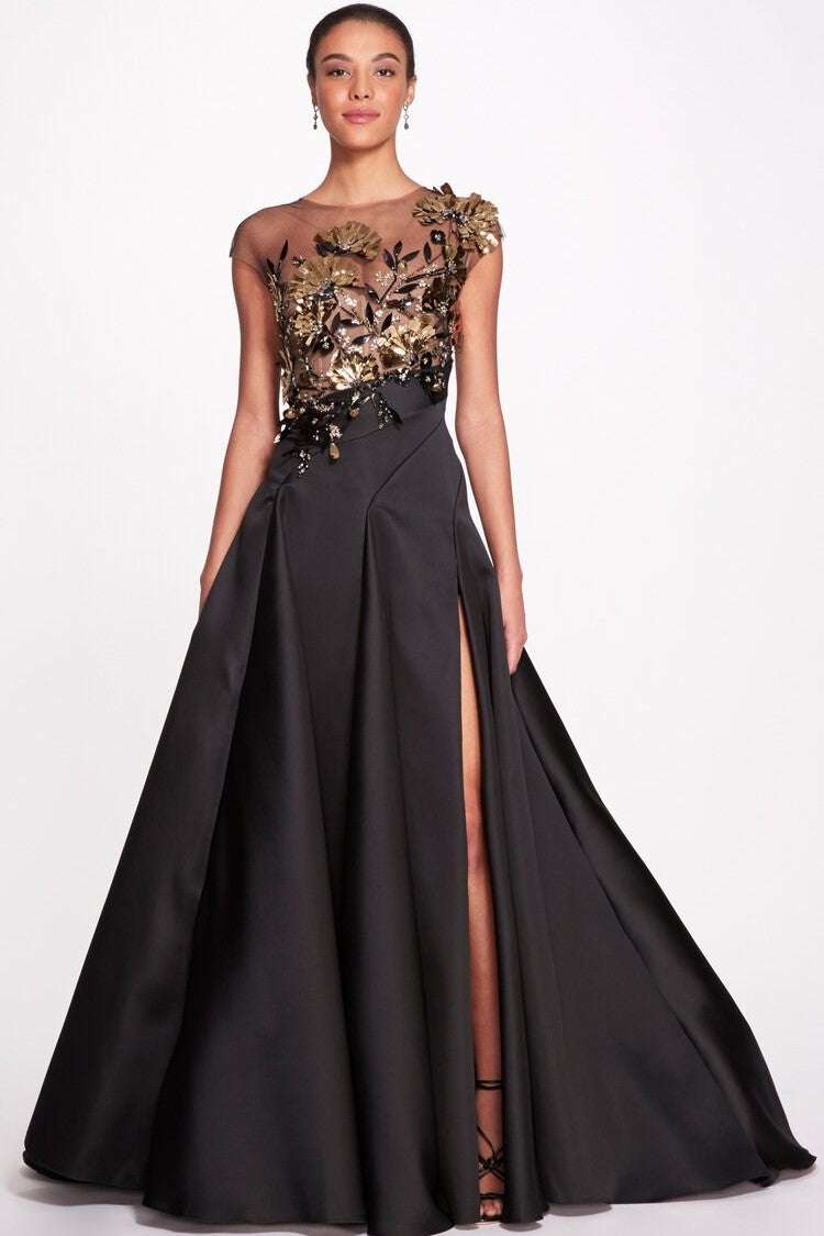 Illusion Tulle Duchess Satin Ball Gown