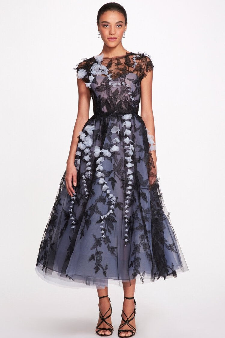 Cap-Sleeve Tea Length Dress