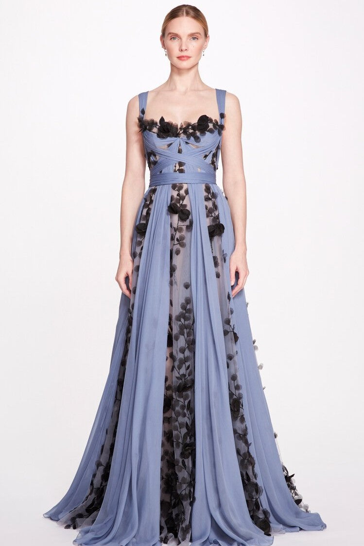 Grecian Shoulder-Strap A-Line Gown