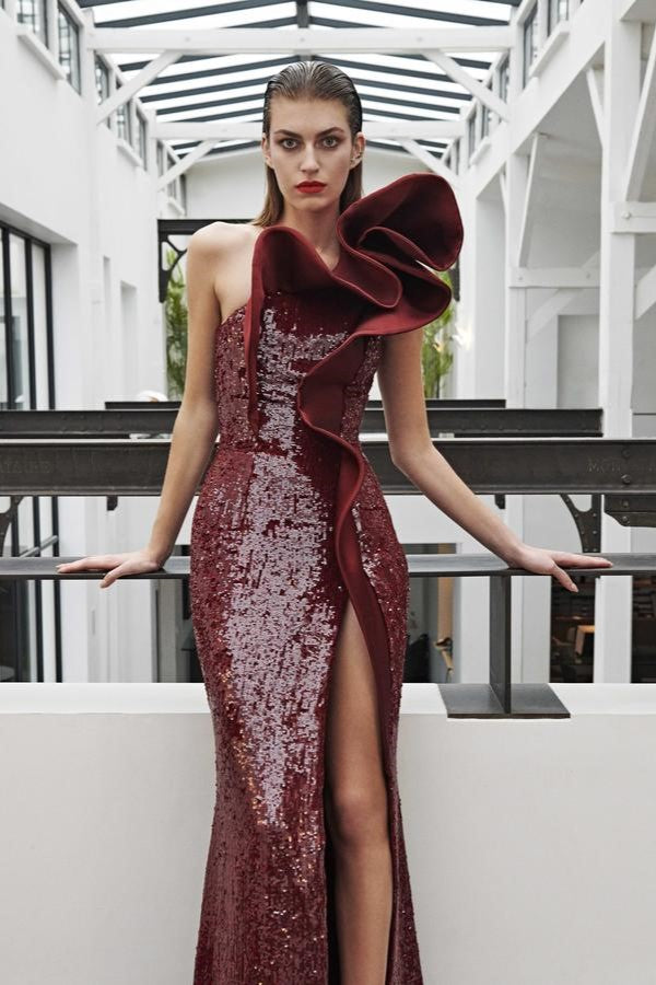 Sequin Structured Crepe Gown