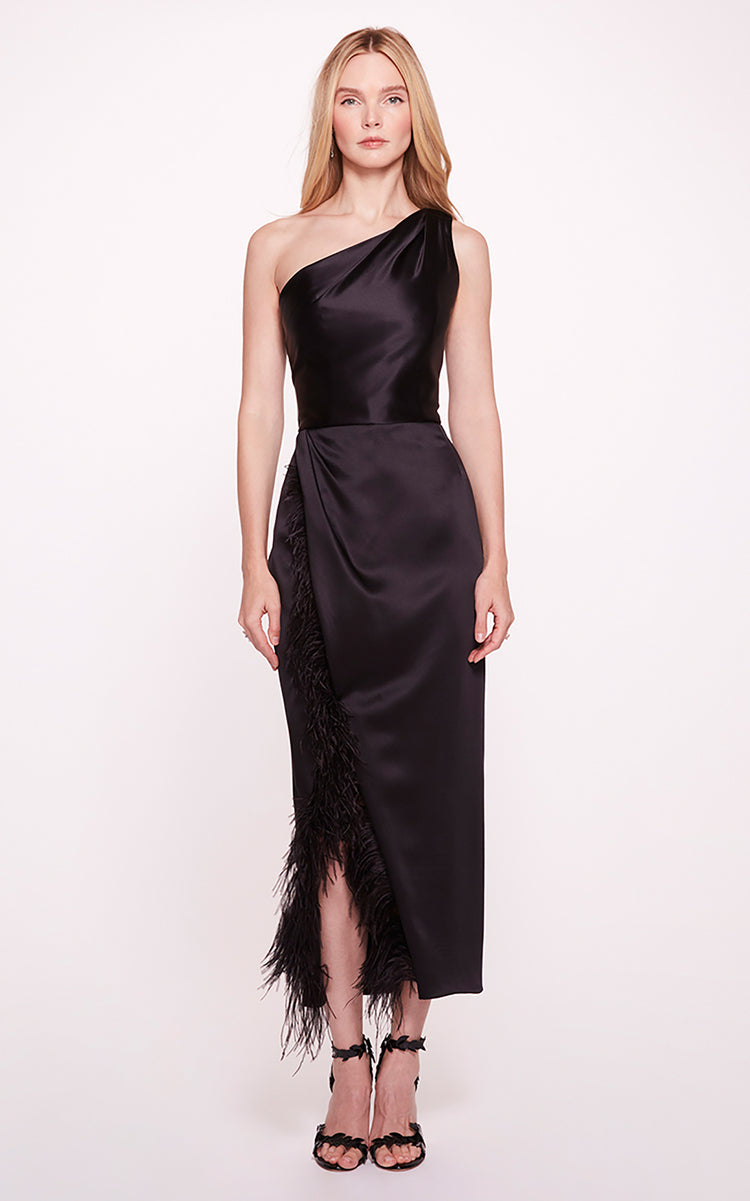 Sleeveless Feather-Trimmed Dress