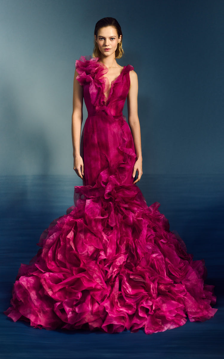 3D Ruffle Trumpet Gown