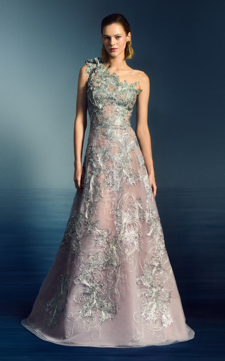 Metallic Corded Lace Gown