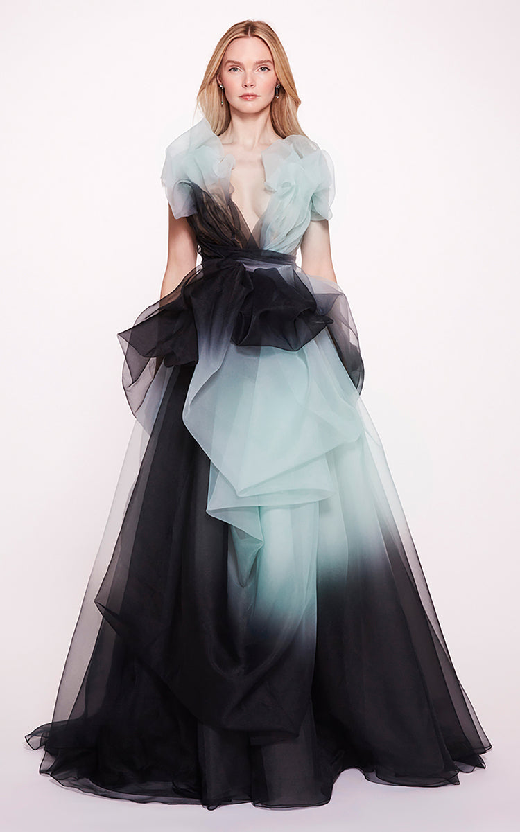 Strapless Ruffled Gown