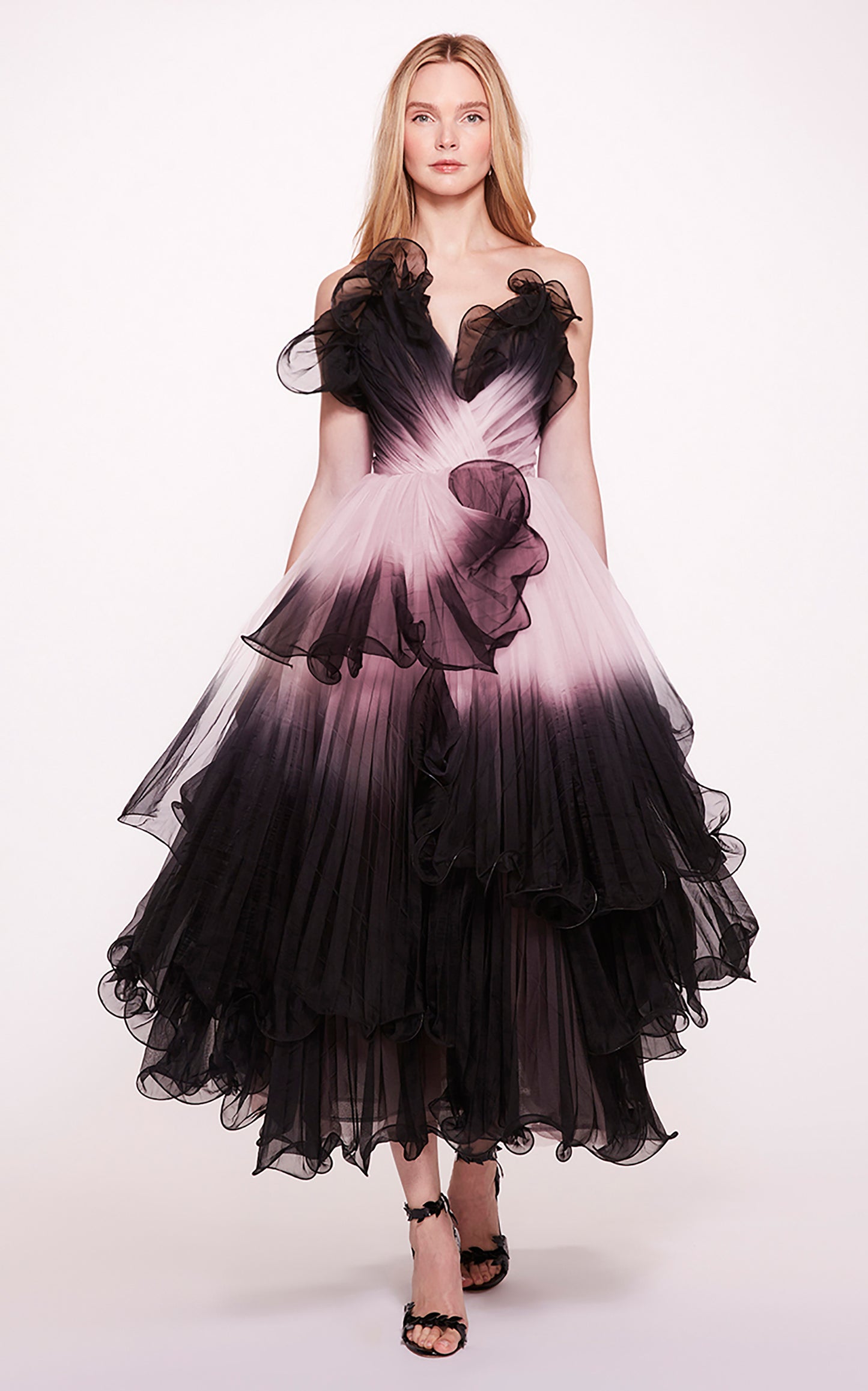 Strapless Ruffled Midi-Dress