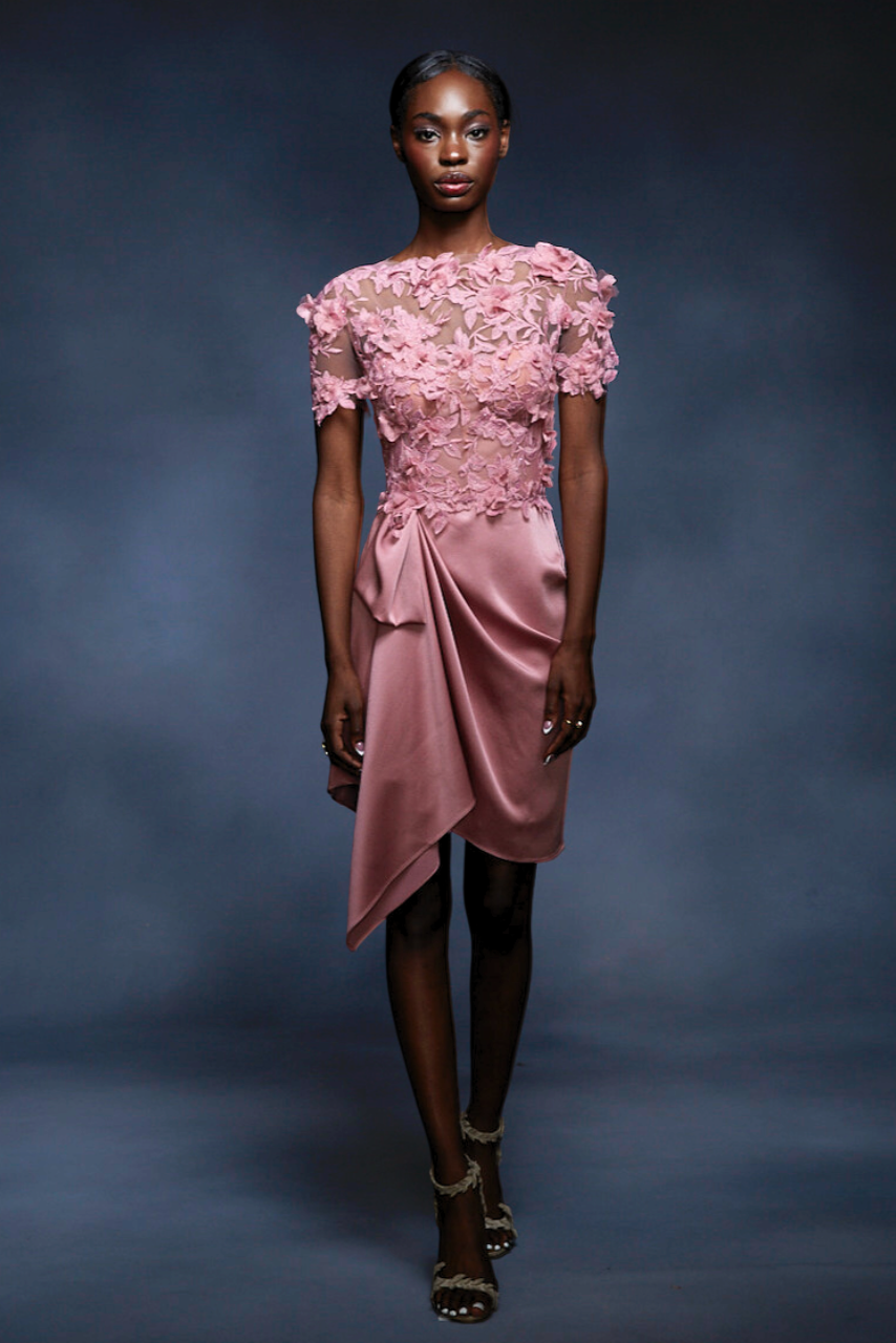 Bateau Neck 3D Floral Lace Midi Dress