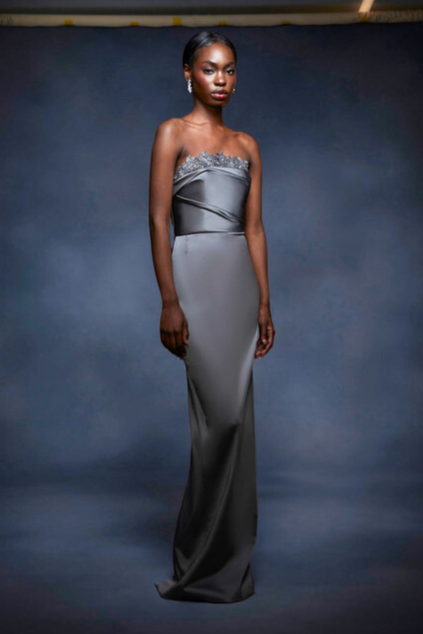 Strapless Stretch Satin Column Gown